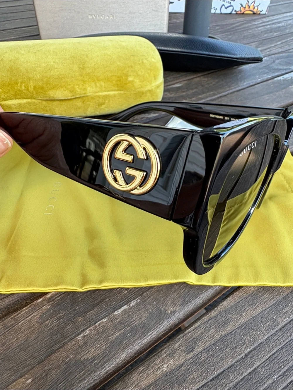 Gucci Black Oversized Square Sunglasses with Dark Lenses